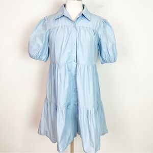LAVENDER BROWN WREN DRESS BLUE SHORT PUFF SLEEVE TIERED DRESS WOMENS SZ MEDIUM